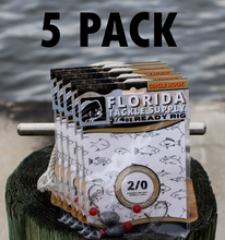 Load image into Gallery viewer, Florida Tackle Supply fishing tackle packaging with &#39;5 Pack&#39; text against a blurred water background
