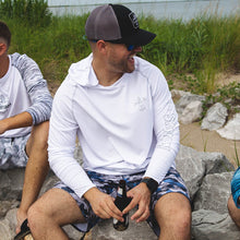 Load image into Gallery viewer, Sportsman White Hydrotech Fishing Hoodie, Board Shorts, &amp; Deer, Duck, Fish Snapback Hat
