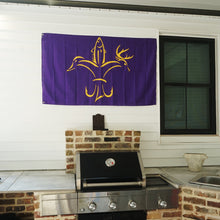 Load image into Gallery viewer, Sportsman Flag - LSU Purple &amp; Gold - Deer, Duck, Fish Fleur-de-lis Design
