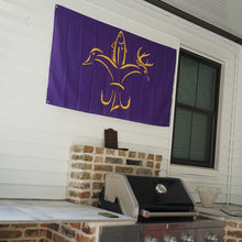 Load image into Gallery viewer, Sportsman Flag - LSU Purple &amp; Gold - Deer, Duck, Fish Fleur-de-lis Design
