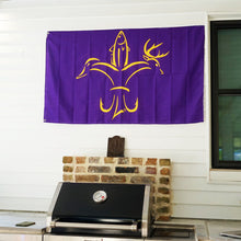 Load image into Gallery viewer, Sportsman Flag - LSU Purple &amp; Gold - Deer, Duck, Fish Fleur-de-lis Design
