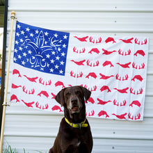 Load image into Gallery viewer, Sportsman Flag - American Red, White, &amp; Blue - Deer, Duck, Fish Fleur-de-lis Design
