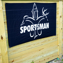 Load image into Gallery viewer, Sportsman Flag - Black &amp; White - Deer, Duck, Fish Fleur-de-lis Design
