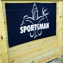 Load image into Gallery viewer, Sportsman Flag - Black &amp; White - Deer, Duck, Fish Fleur-de-lis Design
