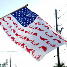 Load image into Gallery viewer, Sportsman Flag - American Red, White, &amp; Blue - Deer, Duck, Fish Fleur-de-lis Design
