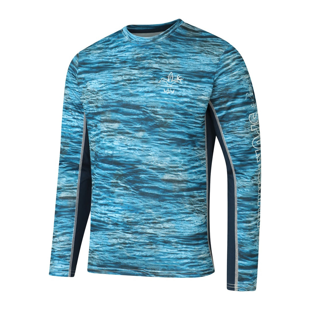 Hydrotech Long Sleeve Performance Fishing Shirt - Deep Blue Camo - UPF 50+ Sun Protection - Men's Moisture Wicking Quick Dry T Shirt - Sportsman Gear