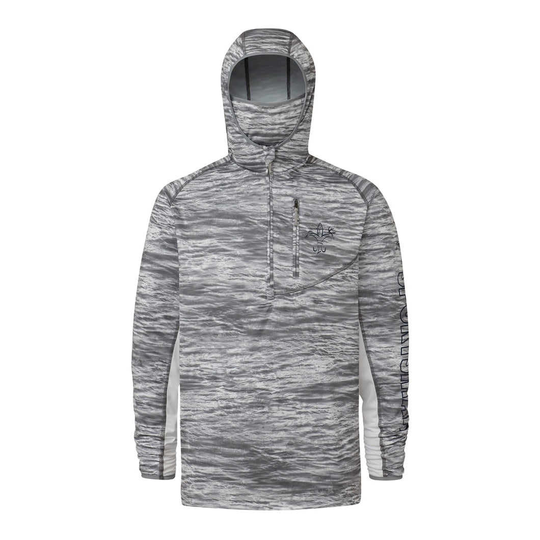 Sportsman Grey Camo Quarter Zip Fishing Hoodie with Built In Face Mask